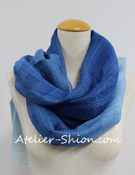 藍染スカーフ　シルク紗